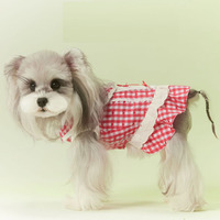 Jolie robe en dentelle à carreaux rouges pour animaux de compagnie, robe à nœud papillon pour chien et chat, printemps-été