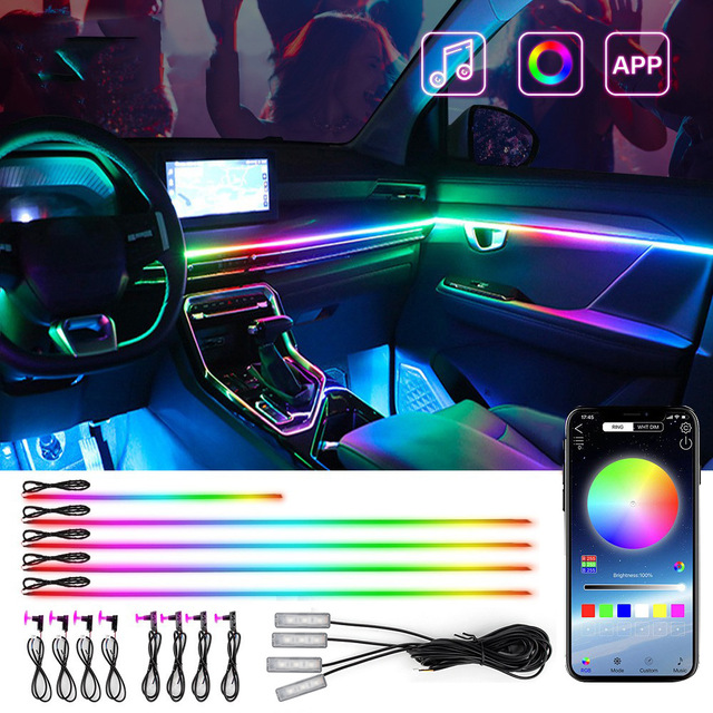 18 1 Hidden Auto Interior LED Acrylic Ambient Light Strip New Magic Colorful Flowing Moon Light Auto Interior Atmosphere