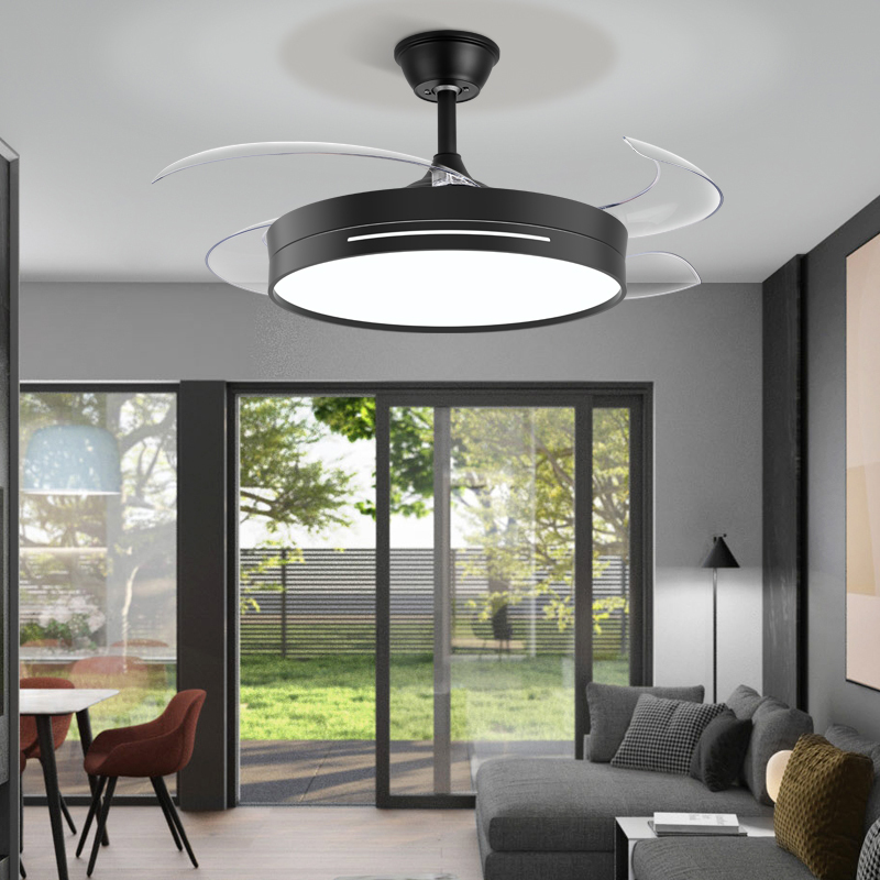 Hot Sale Invisible Bedroom Dining Room Led Black Ceiling Ceiling Fan Chandelier 48 Inch with and Light with Fan Lamp Black 2025
