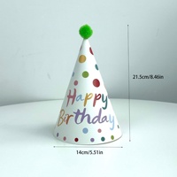 Chapeau d'anniversaire jetable en papier de 20 cm avec pompon en fourrure pour enfants et adultes, décoration de fête d'anniversaire, motif à pois Joyeux Anniversaire