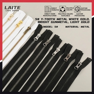 Laite 5 #   Fermetures éclair en laiton Y-Teeth à verrouillage automatique, logo personnalisé, finition platine brillante, couleur or canon, fermetures éclair en forme de Y pour jeans, vestes, articles en cuir - Product Image 5