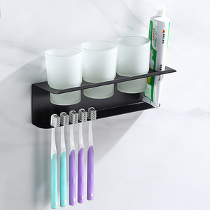 Design moderno all'ingrosso denti montati a parete porta spazzolino spazio <span class=keywords><strong>in</strong></span> alluminio tre bicchieri di vetro porta spazzolino da bagno - Product Image 5