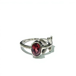 Vintage 925 Sterling <b>Silver</b> <b>Ring</b> Oval Red <b>Garnet</b> Gemstone Antique Leaf Branch Finger Fine Jewelry Wholesale - Product Image 1