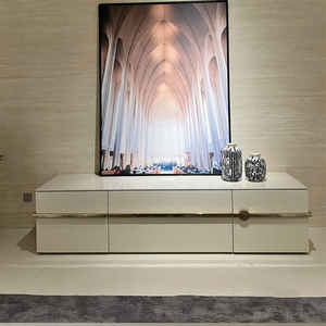 <span class=keywords><strong>Buffet</strong></span> d'entrée rectangulaire moderne avec cadre en bois laqué blanc, table de salon de luxe avec grand espace de rangement - Product Image 1