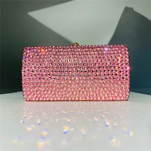 OC4357 Lovely Pink Rhinestone Crystal Clutch Bag For Girls Big Stone Party Clutch Mini Purses