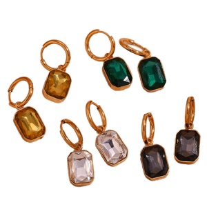 Pendientes de Aro Cuadrados de Acero Inoxidable con Baño de Oro de 18K, Resistentes al Agua, con Circonitas Brillantes de Colores, Joyería de Verano al por Mayor para Mujer - Product Image 1