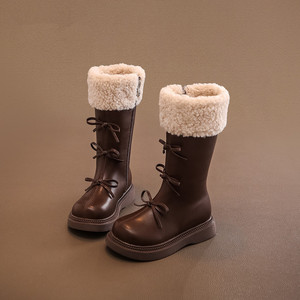 Bottes de neige mi-mollet pour filles, en PU, à lacets, doublées de fourrure, chaussures d'hiver décontractées pour enfants de 4 à 6 ans - Product Image 4