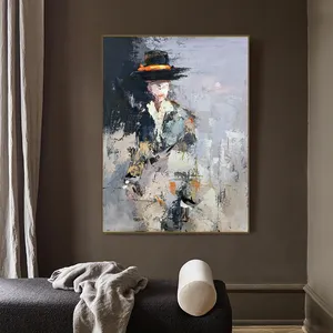 Handgeschilderde Witte En Zwarte Figuur Olieverf Op Canvas Moderne Abstracte Man Portret Muurschildering Voor Woonkamer decor