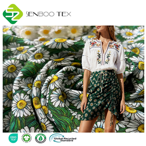 Trọng Lượng Nhẹ 60% Hữu Cơ Cotton 40% Tre Treo Lên Crepe Vải Sử Dụng Cho Màu Xanh Lá Cây Daisy Dây Kéo Slit Thời Trang Midi Váy - Product Image 1