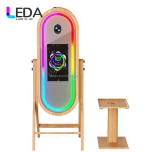LEDA Hot Sale <b>Retro</b> Style Wood Grain Magic Mirror Booth with Printer Selfie Stand Clear Machine For Party - Product Image 1