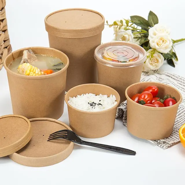 OEM Printing Poke Bowl Food Packing Container Salad Bowls Kraft Paper Bowl With Paper PP PET Lid