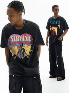 T-shirt da uomo American Retro <span class=keywords><strong>Rock</strong></span> a maniche corte, con maniche raglan, vestibilità ampia, effetto lavato, in tessuto pesante, anti-restringimento, lavorato a maglia, per il commercio transfrontaliero - Product Image 4