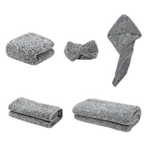 5 pièces ensemble <span class=keywords><strong>de</strong></span> serviettes en <span class=keywords><strong>fibre</strong></span> <span class=keywords><strong>de</strong></span> charbon <span class=keywords><strong>de</strong></span> <span class=keywords><strong>bambou</strong></span> à séchage rapide rayé microfibre <span class=keywords><strong>cheveux</strong></span> Wrap tissé tricoté Technique pour un usage domestique - Product Image 1