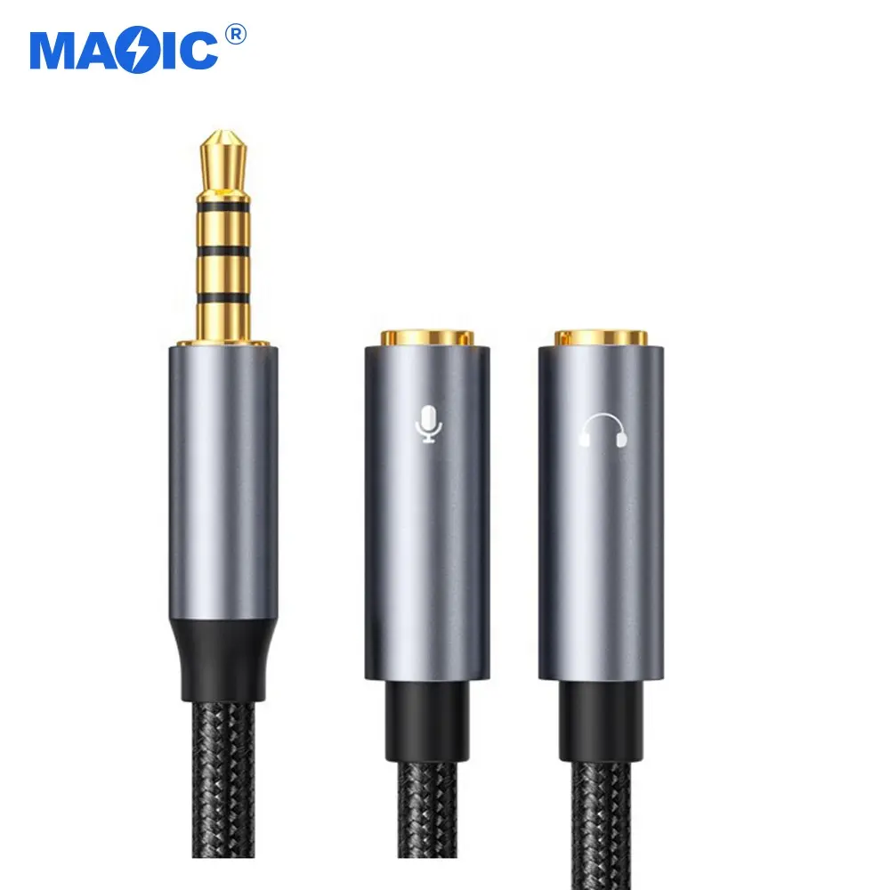 Personalizado OEM Áudio Macho para Fêmea Splitter Cable 1 a 2 Áudio DC3.5MM Cabo Adaptador 2 em 1 Áudio Cabo