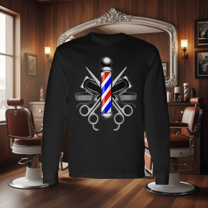 T-shirt à manches longues avec motif de barbier, ciseaux et tondeuses - Product Image 3