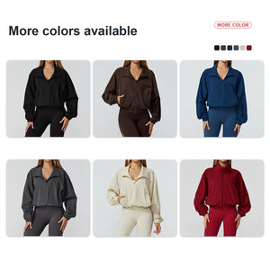 <span class=keywords><strong>Abrigo</strong></span> deportivo de cuello alto de secado rápido personalizable para mujer con cremallera a prueba de viento al aire libre para correr Fitness chaqueta de Yoga de manga larga - Product Image 5