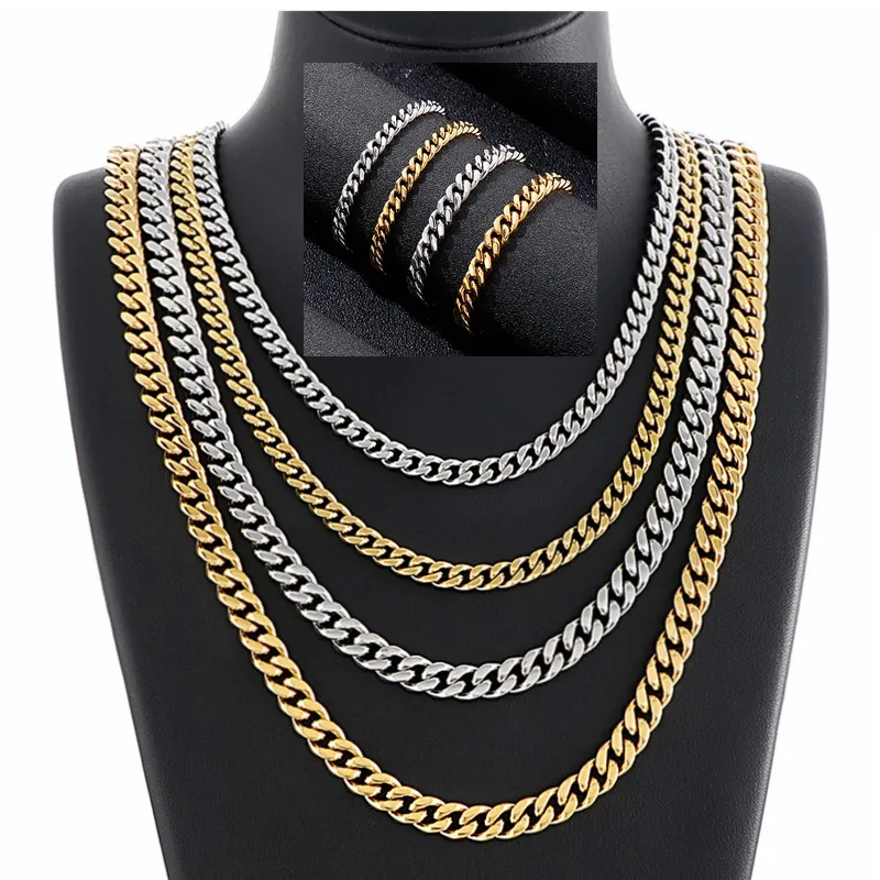 Kalen 6/8mm 18K Stainless Steel Gold Filled Polished Miami Curb Gold Cuban Link Chain Necklace Bracelet for Men