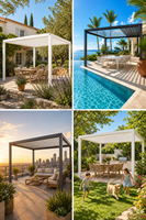 Pergola bioclimatique électrique en aluminium avec système de toit à lames rétractables et pliables pour terrasse et patio modernes