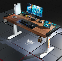 Bureau électrique réglable en hauteur, bureau de travail et de jeu, bureau électrique avec cadre en acier blanc, porte-gobelet intégré et crochet pour casque