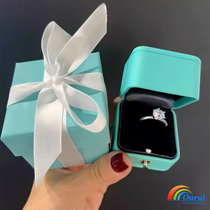 Blue PU Leather <b>Ring</b> <b>Box</b> with Button Clasp, Luxury Jewelry Gift <b>Box</b> for <b>Rings</b> & Earrings - Product Image 4