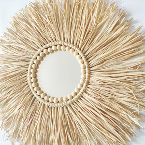 <span class=keywords><strong>Espejo</strong></span> <span class=keywords><strong>de</strong></span> <span class=keywords><strong>rafia</strong></span> bohemio para decoración del hogar, decoración <span class=keywords><strong>de</strong></span> pared con bolas <span class=keywords><strong>de</strong></span> madera, 45cm, gran oferta - Product Image 2