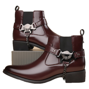 Bottes Chelsea pour hommes en PU brillant, avec boucle en métal en forme d'<span class=keywords><strong>aigle</strong></span>, chaîne, talon bas, semelle en caoutchouc résistante à l'usure, style punk décontracté, bottines à la cheville - Product Image 6