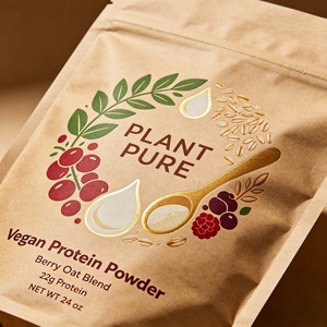 <b>Biodegradable</b> Kraft <b>Paper</b> PLA Lined Flat Bottom Pouch for Organic Food Stand up Zipper Protein Powder Packaging Bag - Product Image 2