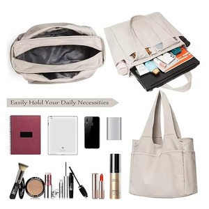 กระเป๋าผ้าแคนวาสที่เป็นมิตรกับสิ่งแวดล้อมทันสมัยพร้อมฝาปิดซิปและที่จับผ้าฝ้ายปรับแต่งโลโก้ได้ตามต้องการสำหรับการช้อปปิ้งในการเดินทาง - Product Image 6