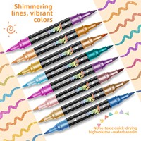 Marqueurs à paillettes double pointe double couleur, pointe pinceau souple et pointe fine, stylos acryliques scintillants pour le dessin, le croquis, fournitures artistiques