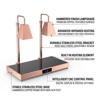 Lampe chauffante de luxe à double tête en acier inoxydable martelé or rose avec verre cristal noir, contrôle numérique de la température, économe en énergie