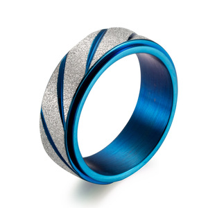 Frosted Rotating Titanium Steel <b>Ring</b> Blue Geometric Design Unisex Jewelry Gift - Product Image 5