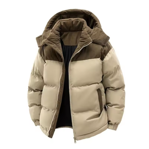 Men's <b>Corduroy</b> Hooded Puffer <b>Jacket</b> Windproof Thick Winter Casual Coat With Polyester Lining And Zipper Closure - Product Image 4