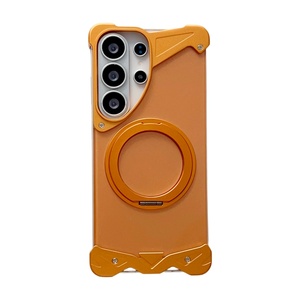 Étui de téléphone de luxe sans cadre en aluminium pour <span class=keywords><strong>Samsung</strong></span> S26 S25 Ultra avec anneau rotatif, support magnétique et coque arrière antichoc en PC - Product Image 1