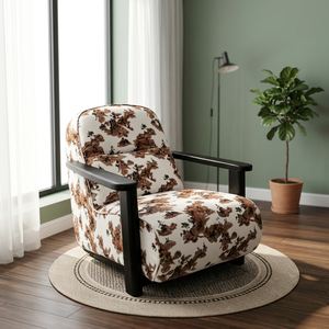 Sillón Reclinable Moderno con Tela Floral, Respaldo Sólido y Patas de Madera, Silla de Descanso para Sala de Estar, Muebles para el Hogar - Product Image 2