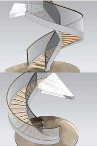 Escalier intérieur moderne et durable en métal courbé avec garde-corps en verre, construction en acier inoxydable et bois, design contemporain pour - Product Image 2