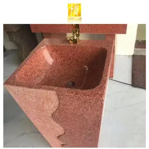 植物石定制一件洗手盆红色手水槽自由站立盆基座水槽
