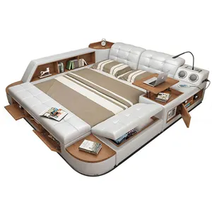 Windforce Modern kumaş çok fonksiyonlu akıllı Tatami yatak ile masaj tabureleri çekmeceli depolama çok fonksiyonlu yatak