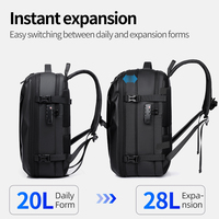 Sac à dos de voyage unisexe en PU et polyester, grande capacité, étanche, durable, extensible, antivol avec serrure à combinaison, idéal pour l'aviation et les affaires