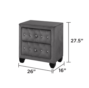 Table de chevet moderne en cristal capitonnée à 2 tiroirs réglables avec revêtement en velours, meubles écologiques pour chambre à coucher et salon - Product Image 2