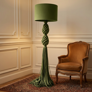 Green Textile Braided Tassel <b>Floor</b> <b>Lamp</b> Drum <b>Shade</b> Contemporary Style Large Size <b>for</b> Residential Use - Product Image 2