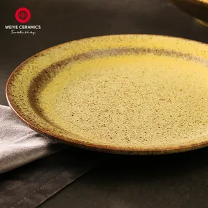 WEIYE Conjunto de jantar de cerâmica com design nórdico para restaurante "Flor Bay" Série Pratos para atacadistas Pratos de jantar de porcelana amarelo