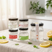 Stoples Kaca Bening Mini Kapasitas 30ml 35ml 45ml Berkualitas Tinggi yang Dapat Disesuaikan dengan Tutup Sekrup Logam untuk Penyimpanan Madu, Puding, dan Permen