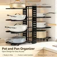 Organisateur de casseroles et poêles à plusieurs niveaux réglable en hauteur, en métal, pour le rangement des ustensiles de cuisine