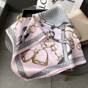Écharpe carrée en satin imprimé de luxe, motif plume artistique, motif ceinture rétro, effet <span class=keywords><strong>soie</strong></span>, pour <span class=keywords><strong>femme</strong></span>, 70x70cm - Product Image 4