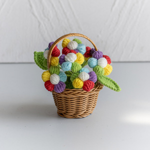 Yarn Crochet Puff <b>Flower</b> Dried Sunflower Mini <b>Basket</b> Finished Handmade Knitted China - Product Image 6