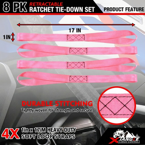 Sangles à cliquet auto-rétractables personnalisées 1''x10ft (lot de 4) (1760lbs) - Sangles d'arrimage auto-rétractables pour bateaux et jet-skis - Product Image 2