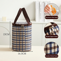 Sac à déjeuner isotherme personnalisé avec logo, sac cylindrique à carreaux pour aliments avec doublure en aluminium, double fermeture éclair, bandoulière, OEM ODM, vente en gros