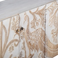Buffet en bois sculpté à la main avec motif floral |   Console de rangement antique blanchie à la chaux |   Buffet de luxe pour salon et salle à manger