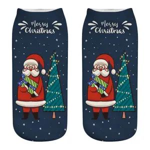 Calcetines tobilleros cortos con estampado 3D de patrón navideño para mujer