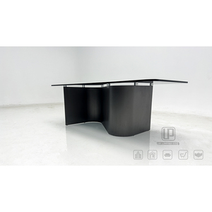 Meubles de salon modernes, table basse rectangulaire en verre trempé noir, base en bois en forme de vague, fabriquée en Chine, Wave Sha - Product Image 3